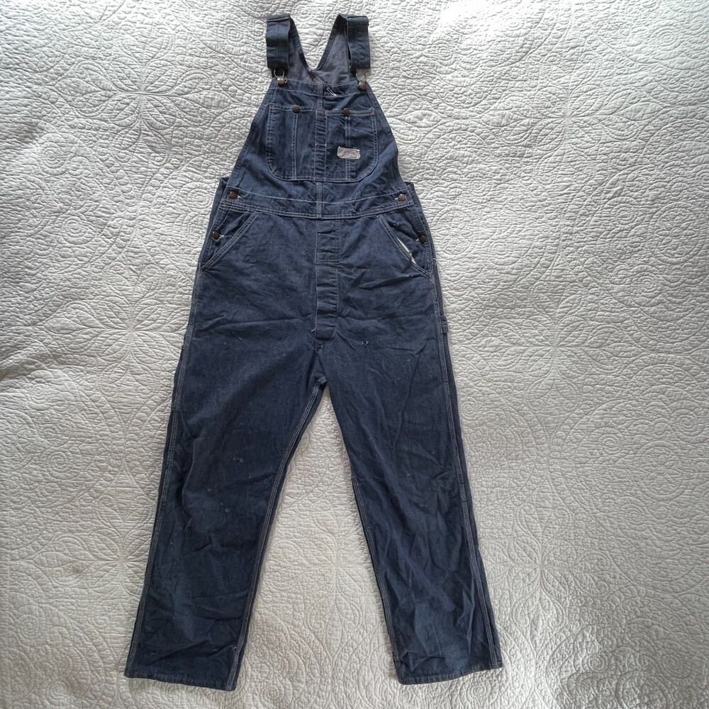 Vintage 50s 60s Powr House Thrashed Denim Overalls 36x29 Red Bar Tack Boro